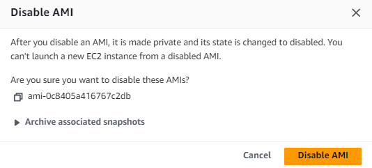 Bảng thông báo Disable AMI (vô hiệu hóa AMI)